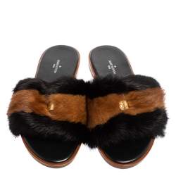 Pre Owned Louis Vuitton Brown/Black Mink Fur Lock It Slides Size 38