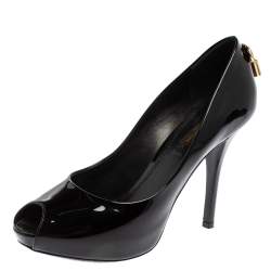 Louis Vuitton Black Patent Leather Oh Really! Peep Toe Platform Pumps Size 37