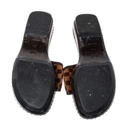 Pre Owned Louis Vuitton Brown Damier Calf Hair Clog Slide Sandals Size 38.5