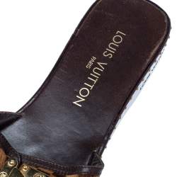 Pre Owned Louis Vuitton Brown Damier Calf Hair Clog Slide Sandals Size 38.5