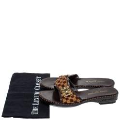 Pre Owned Louis Vuitton Brown Damier Calf Hair Clog Slide Sandals Size 38.5