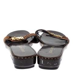 Pre Owned Louis Vuitton Brown Damier Calf Hair Clog Slide Sandals Size 38.5