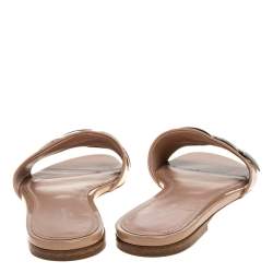 Pre Owned صندل سلايد فلات لوي فيتون مزخرف جلد لامع بيج مقاس 37.5