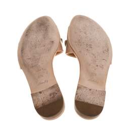 Pre Owned صندل سلايد فلات لوي فيتون مزخرف جلد لامع بيج مقاس 37.5