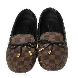 مملوكة مسبقًا Louis Vuitton Damier Ebene Canvas And Leather Gloria Flat Loafers Size 37.5