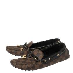 مملوكة مسبقًا Louis Vuitton Damier Ebene Canvas And Leather Gloria Flat Loafers Size 37.5