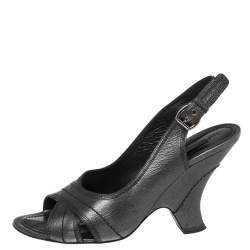 Pre Owned Louis Vuitton Black Leather Slingback Sandals Size 40