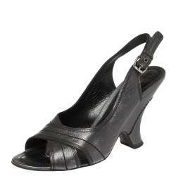 Pre Owned Louis Vuitton Black Leather Slingback Sandals Size 40