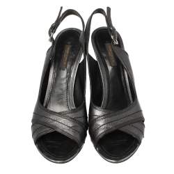 Pre Owned Louis Vuitton Black Leather Slingback Sandals Size 40