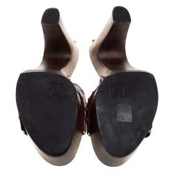 Pre Owned صندل لوي فيتون ميني لين مونوغرامي رصاصي/عنابي ورافية لامعة نعل سميك مقاس 40