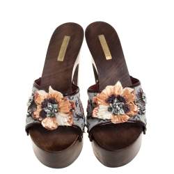 Pre Owned صندل لوي فيتون ميني لين مونوغرامي رصاصي/عنابي ورافية لامعة نعل سميك مقاس 40