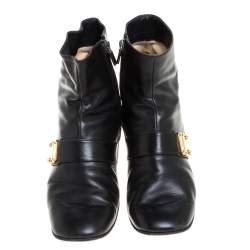 مملوكة مسبقًا Louis Vuitton Black Leather Zip Ankle Boots Size 39.5