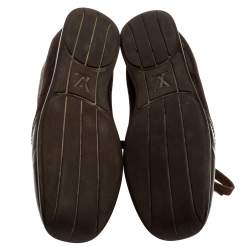 مملوكة مسبقًا حذاء رياضي لوي فبتون غلوب تروتر جلد لامع و كانفاس مونوغرامي بني مقاس 40.5