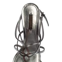 Louis Vuitton Metallic Silver Leather Strappy Sandals Size 38.5