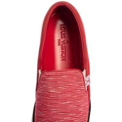 Pre Owned Louis Vuitton Red Canvas And Leather Slip On Sneaker Size 37