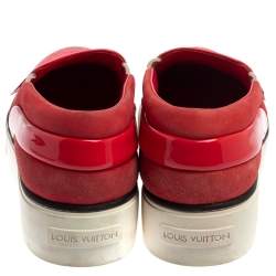 Pre Owned Louis Vuitton Red Canvas And Leather Slip On Sneaker Size 37