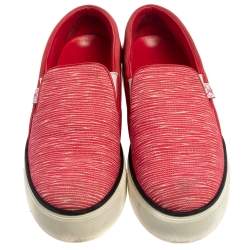 Pre Owned Louis Vuitton Red Canvas And Leather Slip On Sneaker Size 37