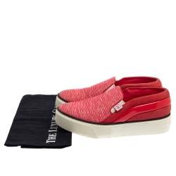 Pre Owned Louis Vuitton Red Canvas And Leather Slip On Sneaker Size 37