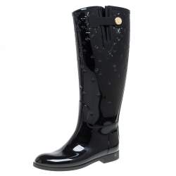 Louis Vuitton Monogram Rubber Rain Boots Shoes Women 37 Black