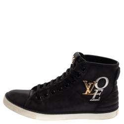 مملوكة مسبقًا Louis Vuitton Black Leather Punchy Love Patch High Top Sneakers Size 38.5