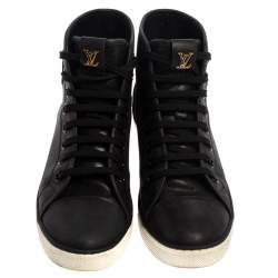 مملوكة مسبقًا Louis Vuitton Black Leather Punchy Love Patch High Top Sneakers Size 38.5