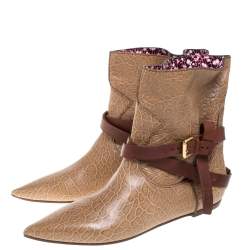 Louis Vuitton Beige/Brown Textured Leathe Pointed Toe Boots Size 40  