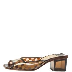 مملوكة مسبقًا Louis Vuitton Brown Damier Pvc Square Toe Sandals Size 37.5