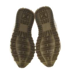 Pre Owned Louis Vuitton White Ivory Leather And Grey Suede Run Away Lace Up Sneakers Size 37