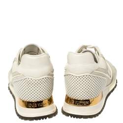 Pre Owned Louis Vuitton White Ivory Leather And Grey Suede Run Away Lace Up Sneakers Size 37