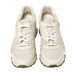Pre Owned Louis Vuitton White Ivory Leather And Grey Suede Run Away Lace Up Sneakers Size 37