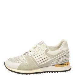 Pre Owned Louis Vuitton White Ivory Leather And Grey Suede Run Away Lace Up Sneakers Size 37