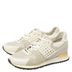 Pre Owned Louis Vuitton White Ivory Leather And Grey Suede Run Away Lace Up Sneakers Size 37