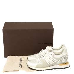 Pre Owned Louis Vuitton White Ivory Leather And Grey Suede Run Away Lace Up Sneakers Size 37