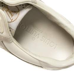 Pre Owned Louis Vuitton White Ivory Leather And Grey Suede Run Away Lace Up Sneakers Size 37