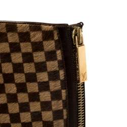 Pre Owned Louis Vuitton Brown Damier Ponyhair Knee Length Boots Size 37.5