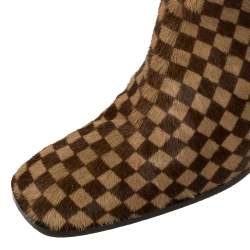 Pre Owned Louis Vuitton Brown Damier Ponyhair Knee Length Boots Size 37.5