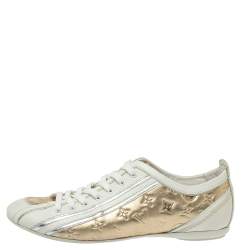Pre Owned حذاء رياضي لوي فيتون امبولشون جلد ذهبي و أبيض مقاس 36.5