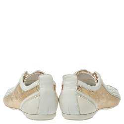 Pre Owned حذاء رياضي لوي فيتون امبولشون جلد ذهبي و أبيض مقاس 36.5