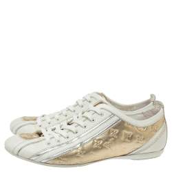 Pre Owned حذاء رياضي لوي فيتون امبولشون جلد ذهبي و أبيض مقاس 36.5