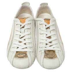 Pre Owned حذاء رياضي لوي فيتون امبولشون جلد ذهبي و أبيض مقاس 36.5