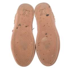 Pre Owned Louis Vuitton Pink Leather And Suede Studded Punchy Hight Top Sneakers Size 37