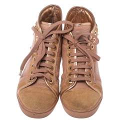 Pre Owned Louis Vuitton Pink Leather And Suede Studded Punchy Hight Top Sneakers Size 37