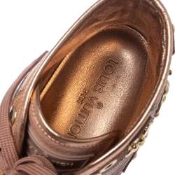 Pre Owned Louis Vuitton Pink Leather And Suede Studded Punchy Hight Top Sneakers Size 37