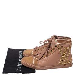 Pre Owned Louis Vuitton Pink Leather And Suede Studded Punchy Hight Top Sneakers Size 37