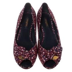 Pre Owned Louis Vuitton Multicolor Print Fabric Catania Floral Peep Toe Flats Size39.5