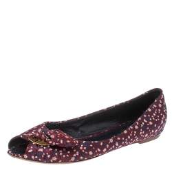 Pre Owned Louis Vuitton Multicolor Print Fabric Catania Floral Peep Toe Flats Size39.5