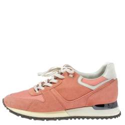 مملوكة مسبقًا حذاء رياضي لوي فيتون رباط علوي شبك و سويدي برتقالي زهري مقاس 37