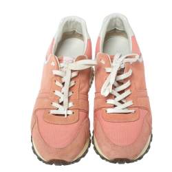 مملوكة مسبقًا حذاء رياضي لوي فيتون رباط علوي شبك و سويدي برتقالي زهري مقاس 37