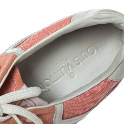 مملوكة مسبقًا حذاء رياضي لوي فيتون رباط علوي شبك و سويدي برتقالي زهري مقاس 37