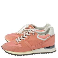 مملوكة مسبقًا حذاء رياضي لوي فيتون رباط علوي شبك و سويدي برتقالي زهري مقاس 37